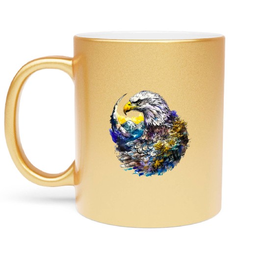 Wilderness Watercolor Forest Moon Eagle Metallic Mugs