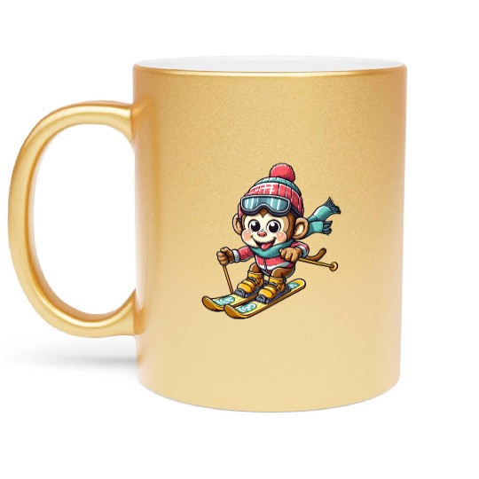 Monkey Chimpanzee Skier Winter Vacation Design Metallic Mugs