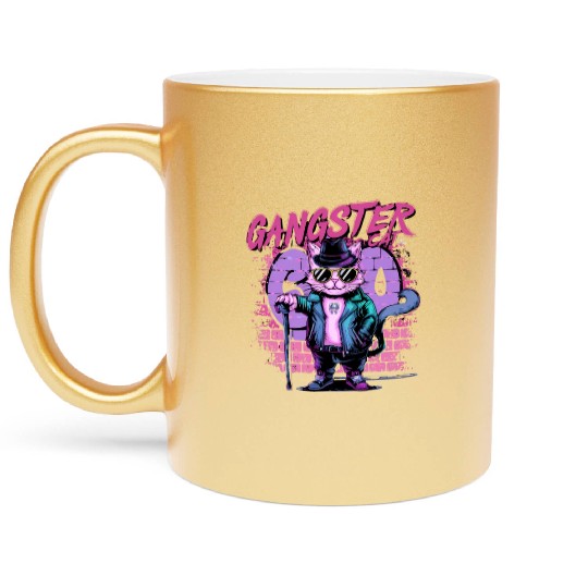 gangster cat neon design Metallic Mugs