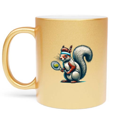 Tennis Player Squirrel Animal Lover Design Metallic Mugs