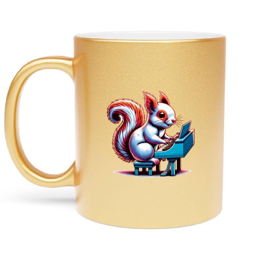 Squirrel Nuts Animal Lover Playing Piano Design Metallic Mugs