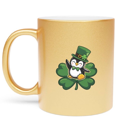 St. Patrick's Day Penguin: Cute Cartoon Design Metallic Mugs