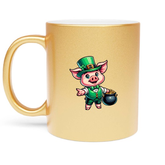 Cute St. Patrick's Piglet Metallic Mugs