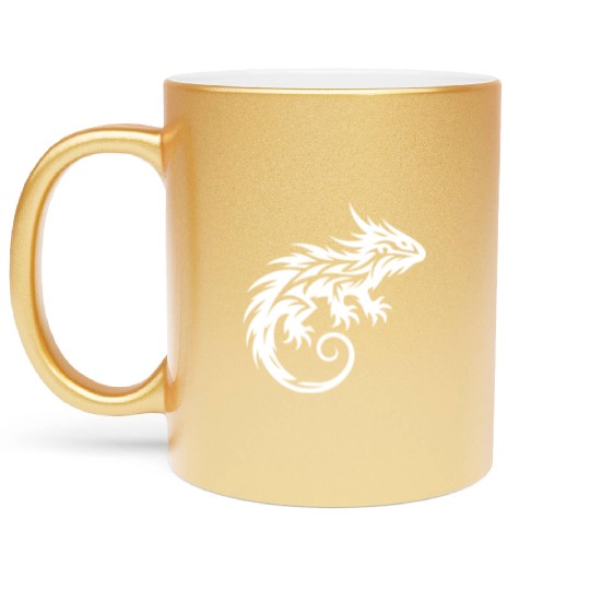 Shaggy Bearded Dragon Tribal Dragon Tattoo Metallic Mugs