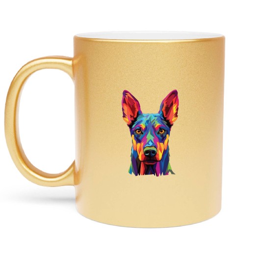 Watercolor Colorful Doberman Pinscher Metallic Mugs