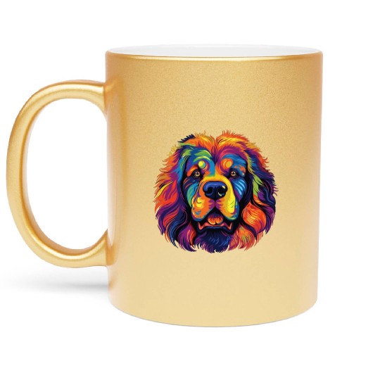 Watercolor Colorful Tibetan Mastiff Metallic Mugs