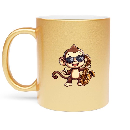Jazz Saxophone Monkey Chimpanzee Music Lover Metallic Mugs