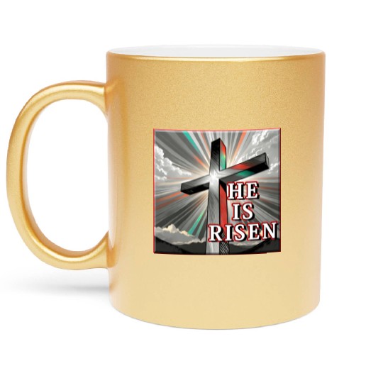 Cross, He is Risen - 2 Metallic Mugs