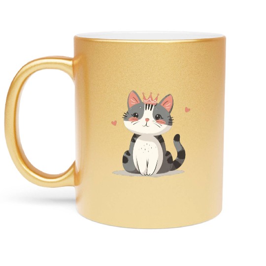 Kawaii Cat Queen and Hearts Metallic Mugs