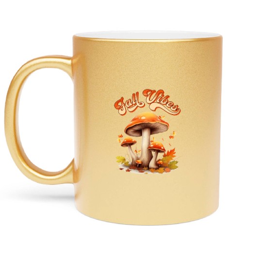 Fall Vibes Autumn Lover Mashroom and Fallen Mapple Metallic Mugs