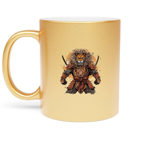 Samurai Katana Sword Anime Lion Manga Warrior Metallic Mugs