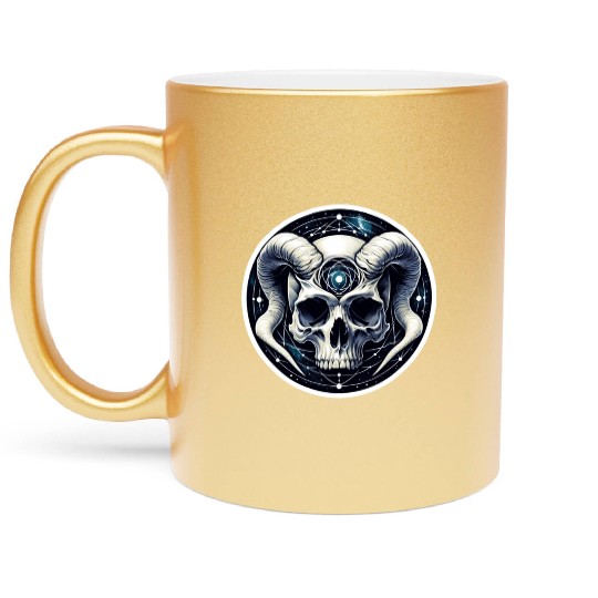 Cosmic Nirvana Serenity: Horned Skull Metallic Mugs
