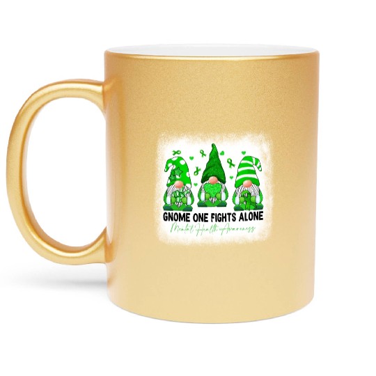 Gnome Mental Health Awareness Green Ribbon Metallic Mugs