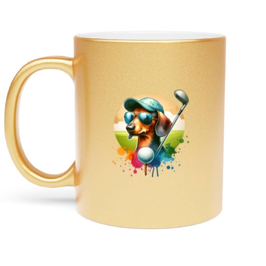 Cool Golf Player Dachshund Wiener Dog Design Metallic Mugs