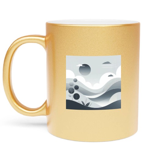"Tranquil Monochrome Horizon" Metallic Mugs