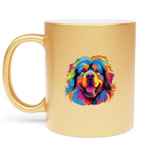 Watercolor Colorful Tibetan Mastiff Metallic Mugs