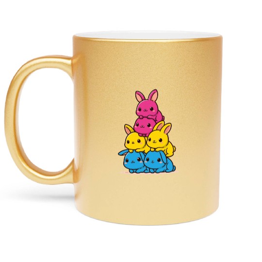 Bunny Pansexual Flag Pride Month Cute Bunny Metallic Mugs