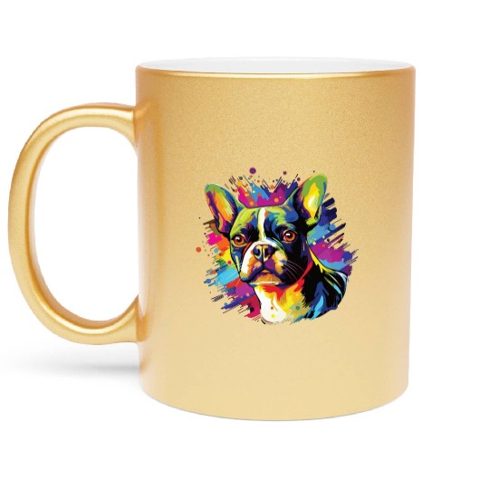 Watercolor Colorful Boston Terrier Metallic Mugs