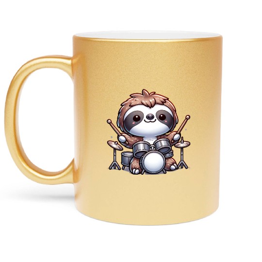 Cool Sloth Drummer Lazy Beats Design Metallic Mugs