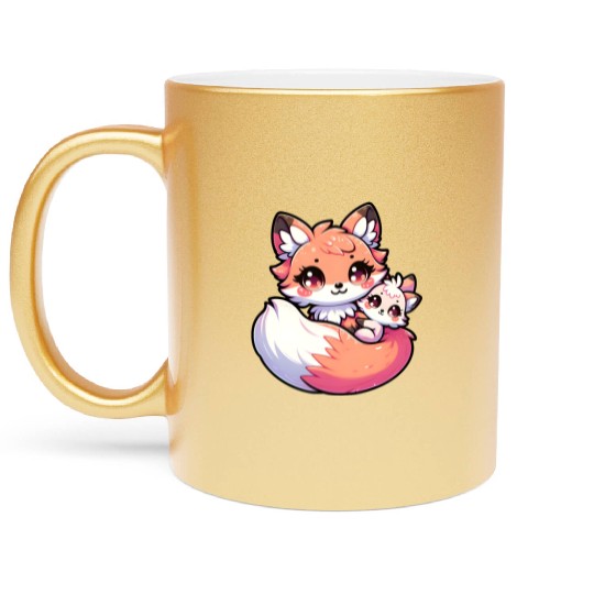 Proud Mother Fox With Her Fox Cub for Mother's Day Metallic Mugs