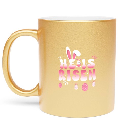 He Is Risen Easter Celebration Theme Bunny Eggs Metallic Mugs