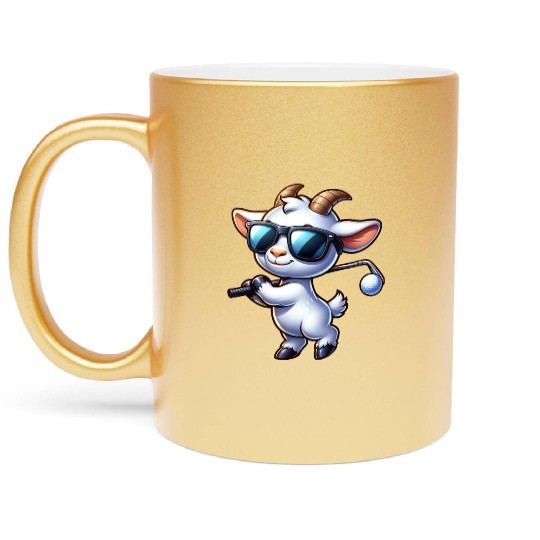Goat Golfer Golf Course Dog Owner Metallic Mugs