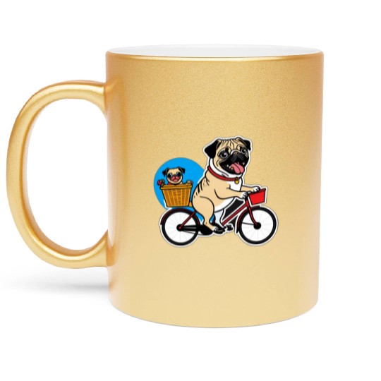 Comical Pug: Effortful Bike Ride Metallic Mugs