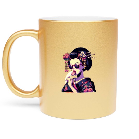 Japanese Geisha in Kimono, Geishas from Kyoto Metallic Mugs