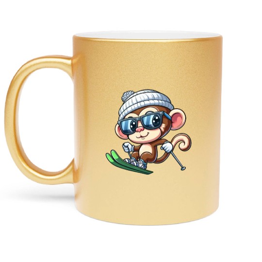Monkey Chimpanzee Skier Skiing Metallic Mugs