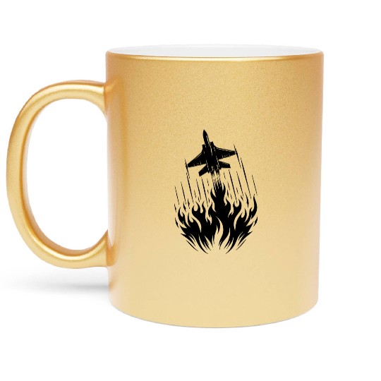 Fighter Jet Model Airplane Fire Flames Flight Metallic Mugs