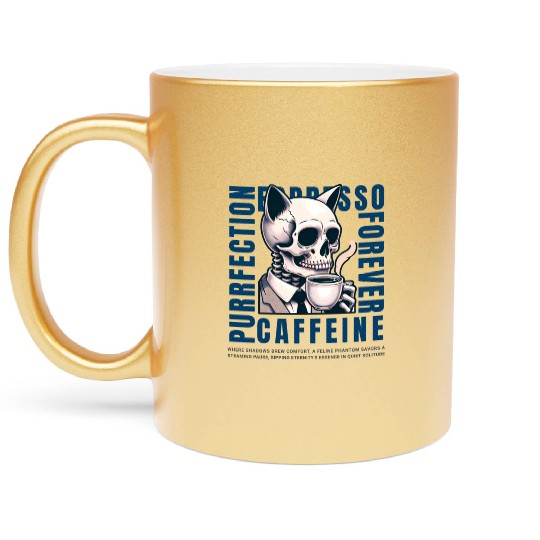 Cat Skull Caffeine Connoisseur - Eternal Coffee Metallic Mugs