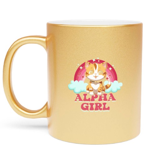 Alpha Girl Pink Rainbow Kitten Lover Pet Owner Metallic Mugs