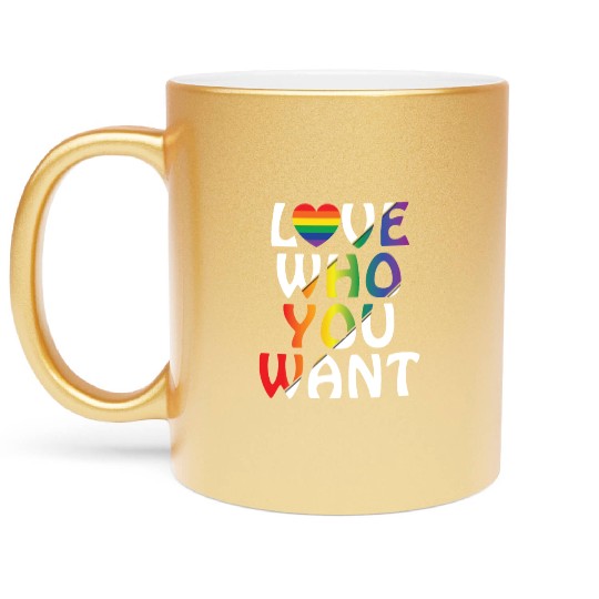 LGBT Love Who You Want Rainbow Heart Gay Pride Metallic Mugs