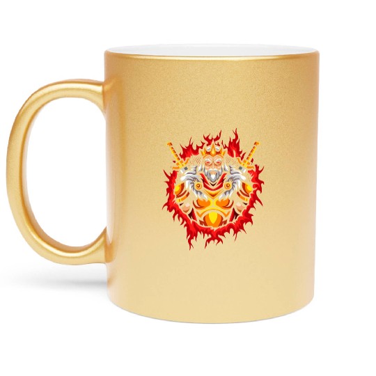 Monarch With Halftone Fire Background Metallic Mugs