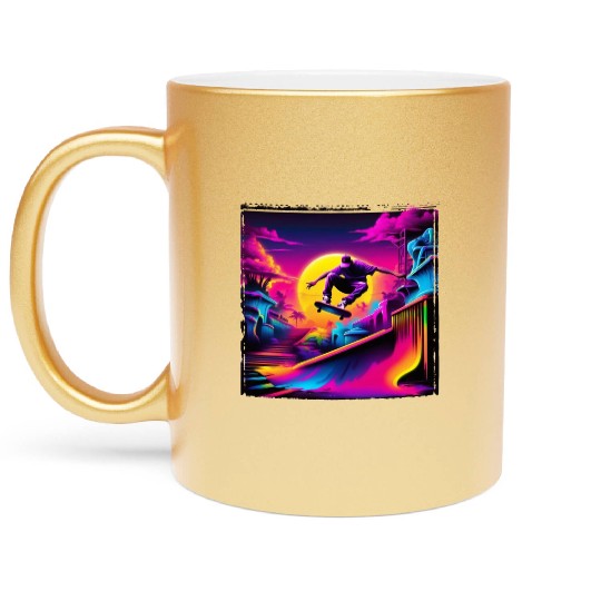 AI Airbrushed Synthwave Skate Scene Metallic Mugs