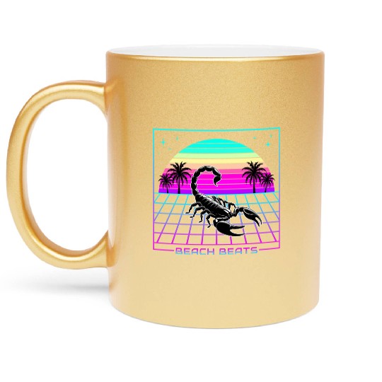 Beach Beats Retro Scorpion - Synthwave Sunset Metallic Mugs