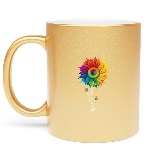 Love Is Love LGBTQ Rainbow Sunflower Gay Pride Metallic Mugs