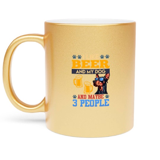 Doberman LIKE BEER AND DOG AND MAYBE 3 PEOPLE Metallic Mugs