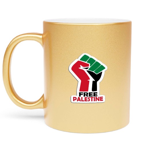 Bold Pro-Palestine Fist Design free Palestine free Metallic Mugs