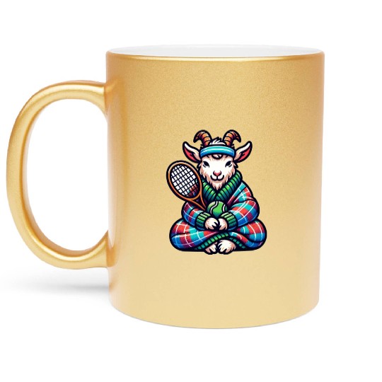Goat Tennis Player On Court Racket Match Design Metallic Mugs