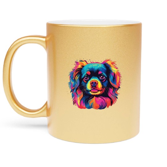 Watercolor Colorful Tibetan Spaniel Metallic Mugs
