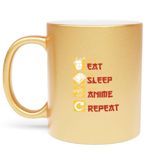 eat sleep anime repeat funny manga Metallic Mugs