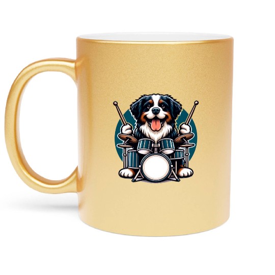 Cool Bernese Mountain Dog Drummer Design Metallic Mugs