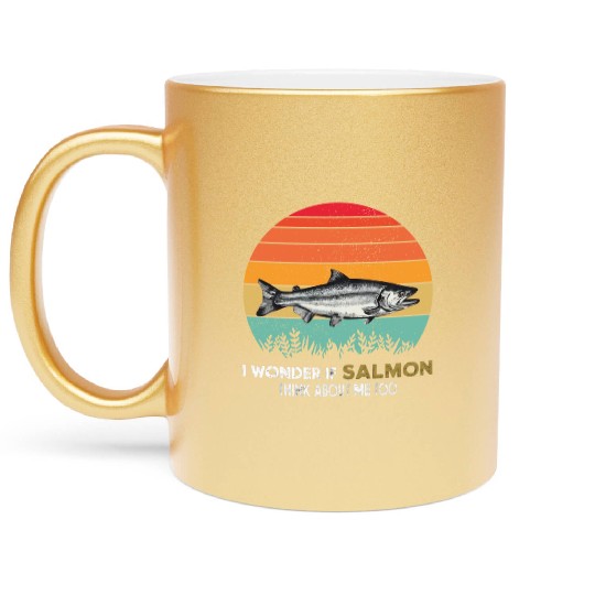 I Wonder If Salmon Think About Me Too Vintage Fish Metallic Mugs