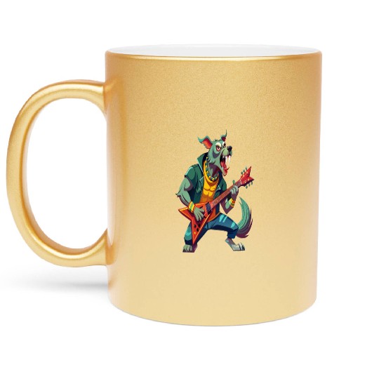 Wild Howl of Metal,Crazy Wolf Guitarist Metallic Mugs