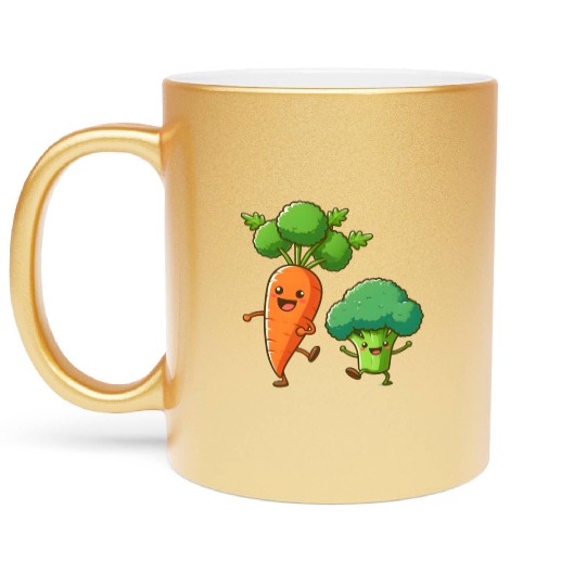 Carrot Dancing with Broccoli Metallic Mugs