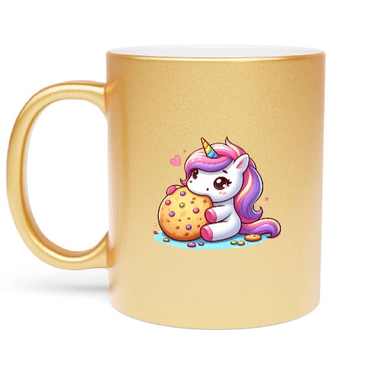Unicorn Enjoying a Cookie Metallic Mugs