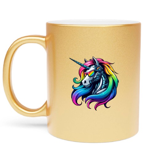 Cool Cyborg Unicorn Rainbow Metallic Mugs