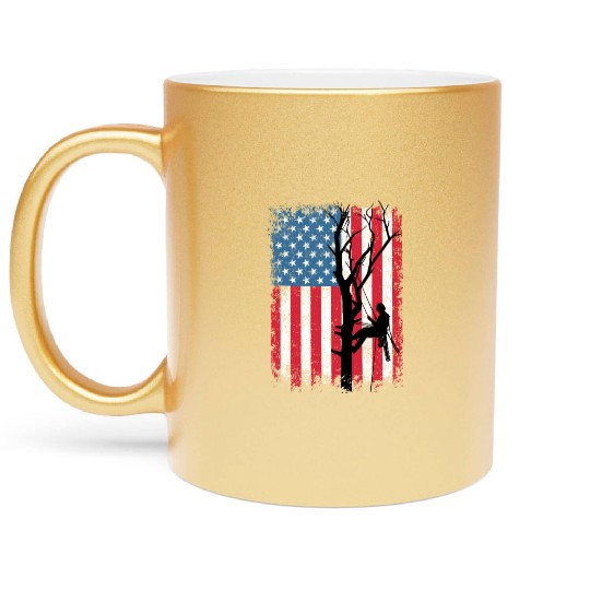 American Flag Arborist Gift For Men Cool Tree Love Metallic Mugs