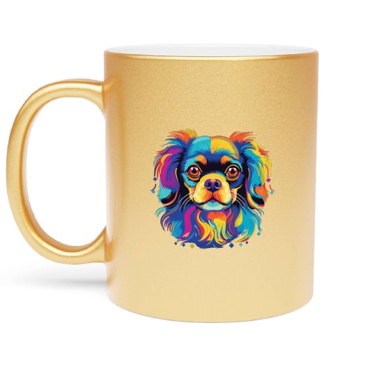 Watercolor Colorful Tibetan Spaniel Metallic Mugs